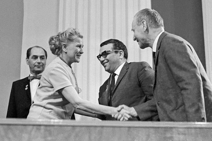Moscow, USSR. May 16, 1967. USSR Minister of Culture Ekaterina Furtseva presents the Lenin Prize. Victor Koshevoy //TASS